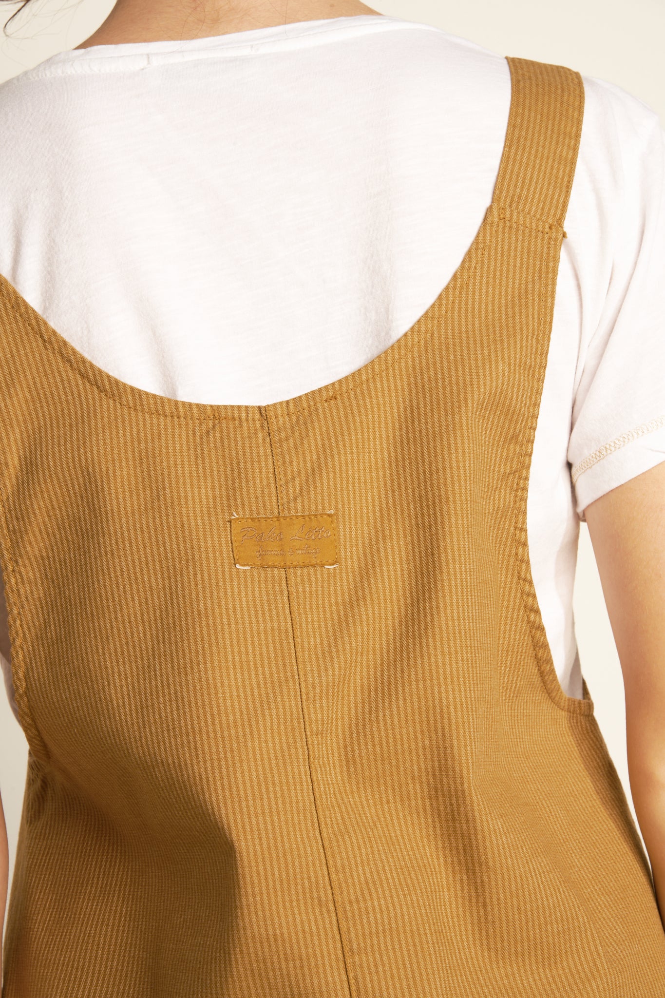 FINE STRIPED SHORT OVERALLS - AMBER