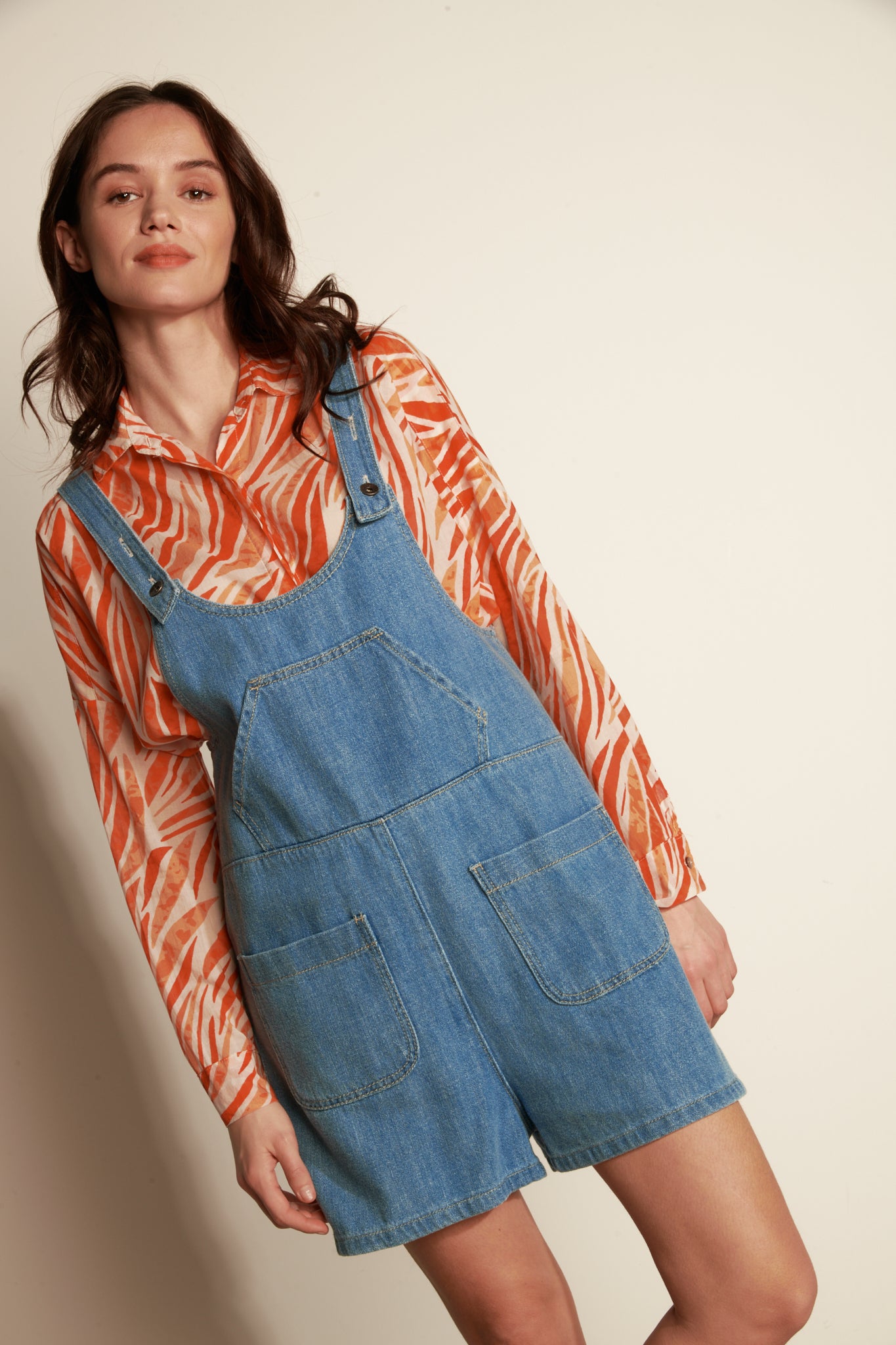 SALOPETTE SHORT ANAÉ DENIM CLAIR