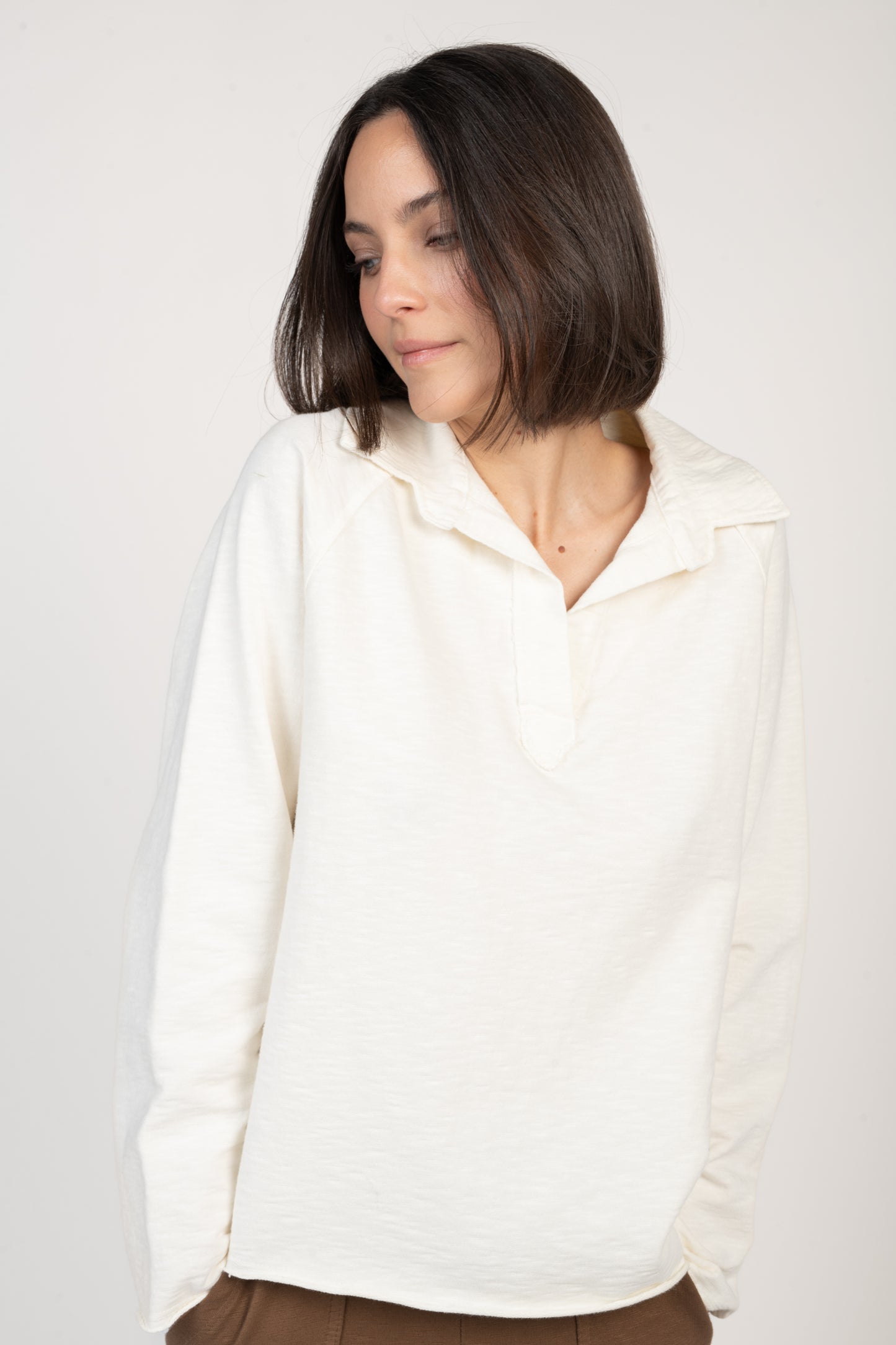 SWEAT COL POLO COTON BIO EVELYNE ÉCRU