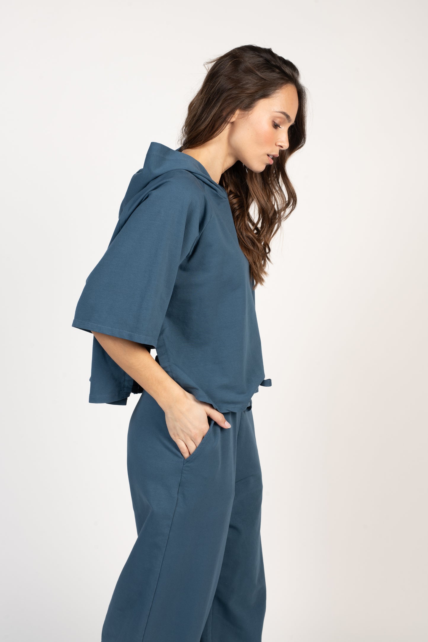SWEAT CAPUCHE COURT ÉNORA BLEU