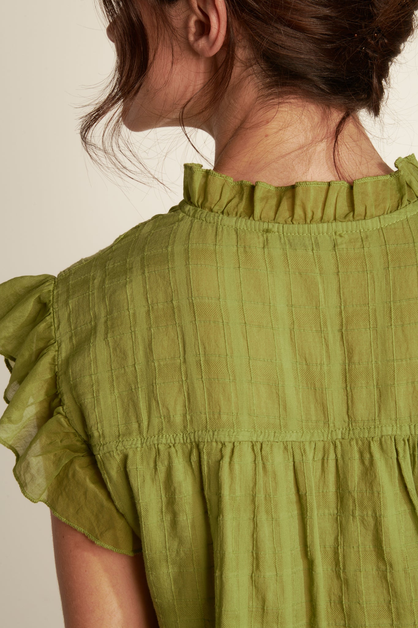 FLYING SLEEVE TOP COTTON VOILE TEXTURE - PISTACHIO
