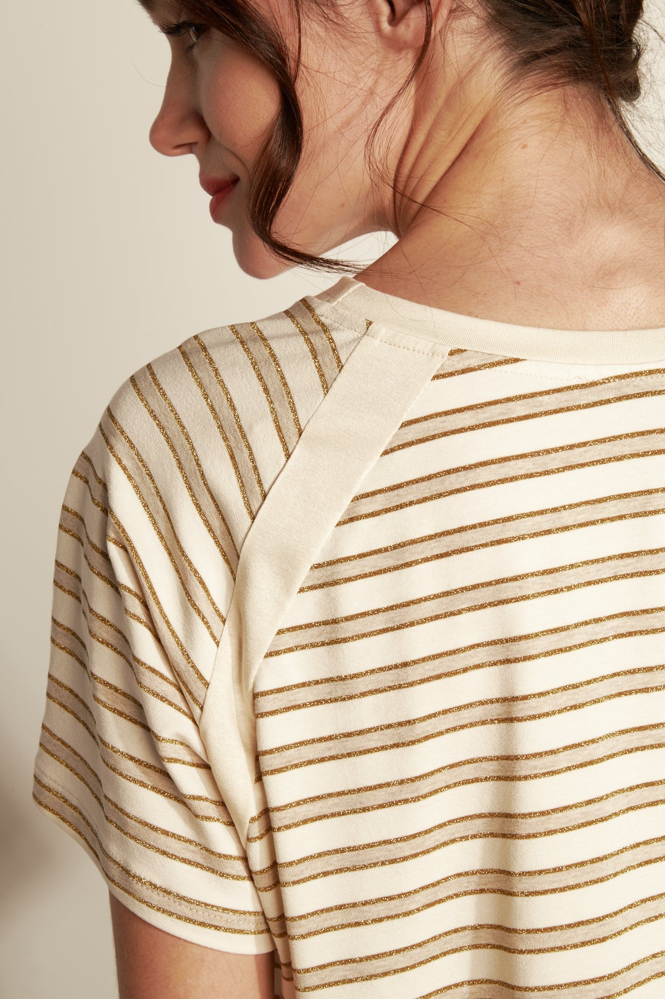 RAGLANT STRIPED JERSEY SHORT SLEEVE TOP - SAND
