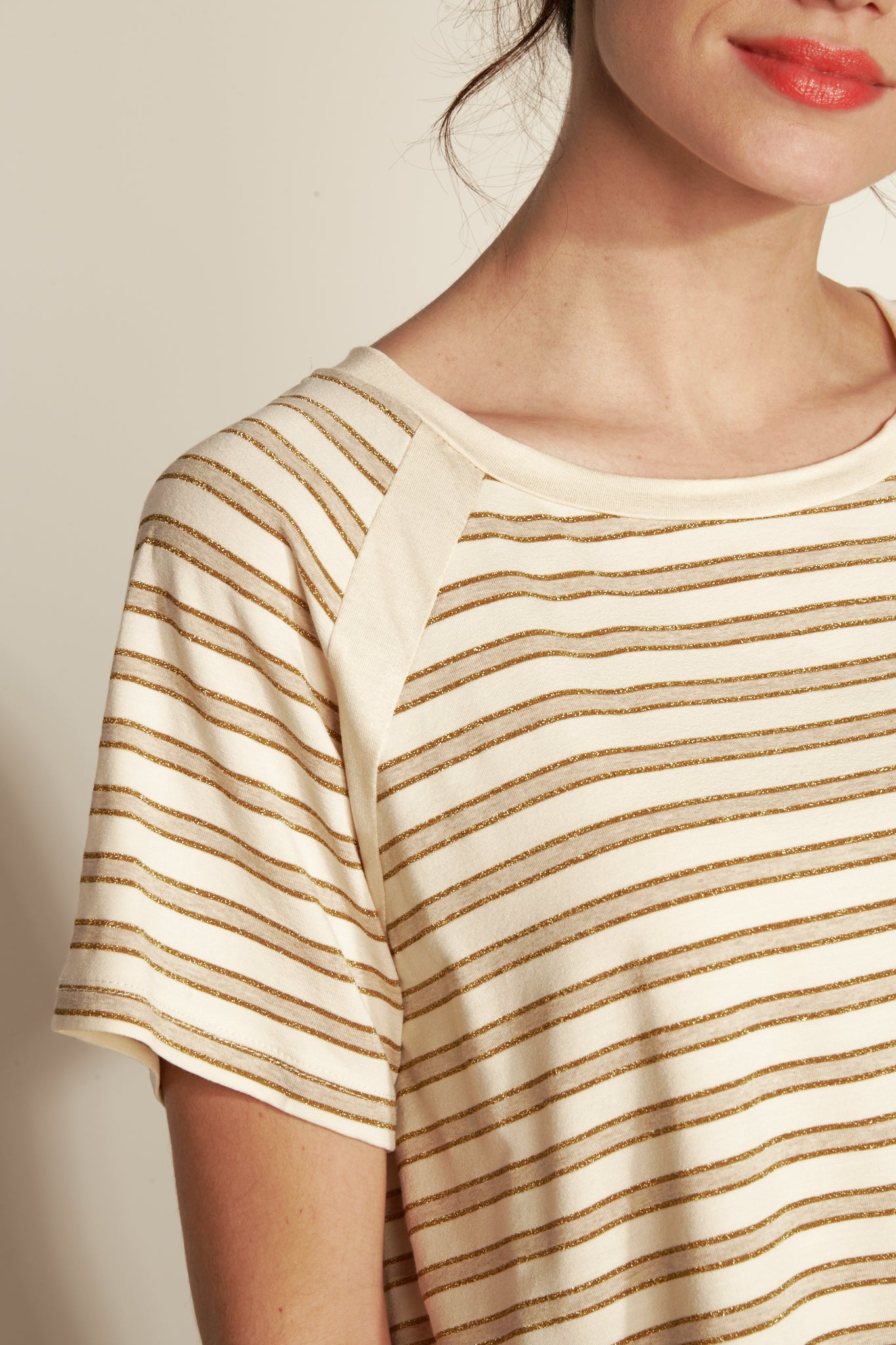 RAGLANT STRIPED JERSEY SHORT SLEEVE TOP - SAND