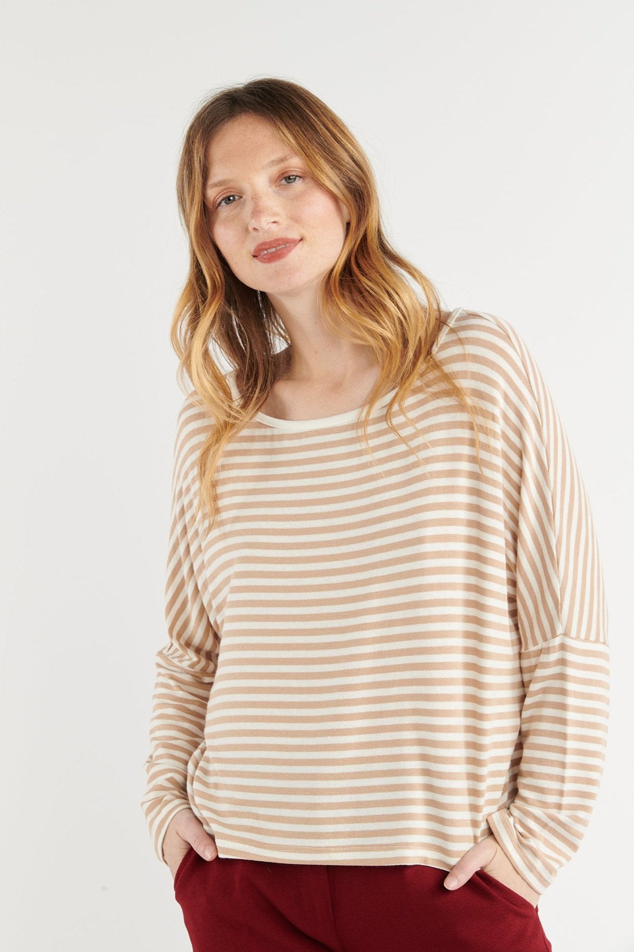 TOP AMPLE RAYURES BEIGES BODHAN