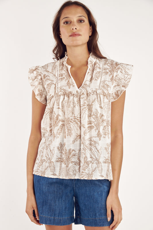 TOP VOILE TEXTURÉ CARMINA CACAO JUNGLE
