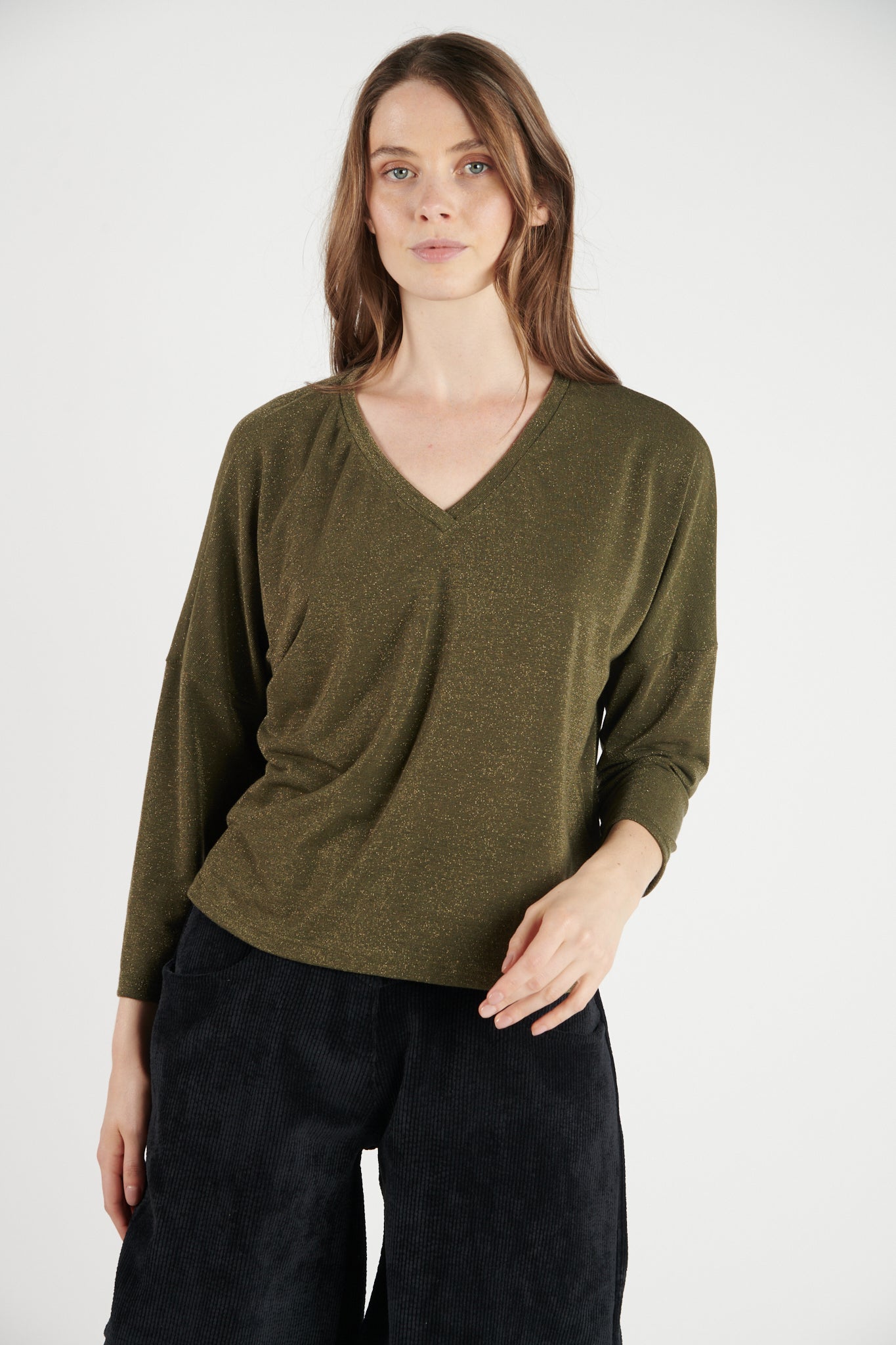 TOP AMPLE LUREX DAMIS KAKI