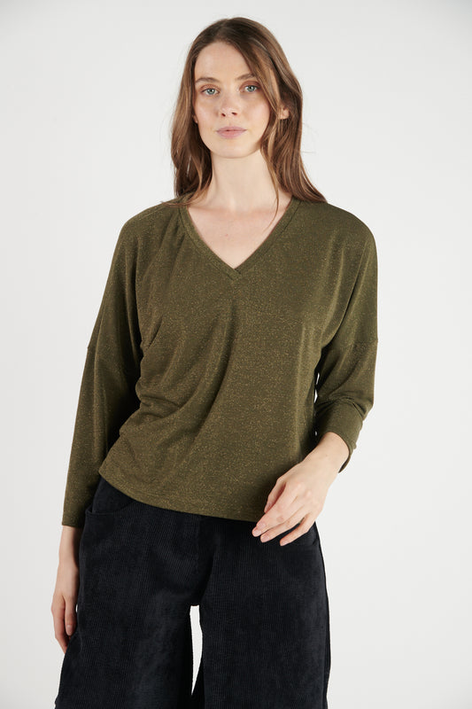 TOP AMPLE LUREX DAMIS KAKI