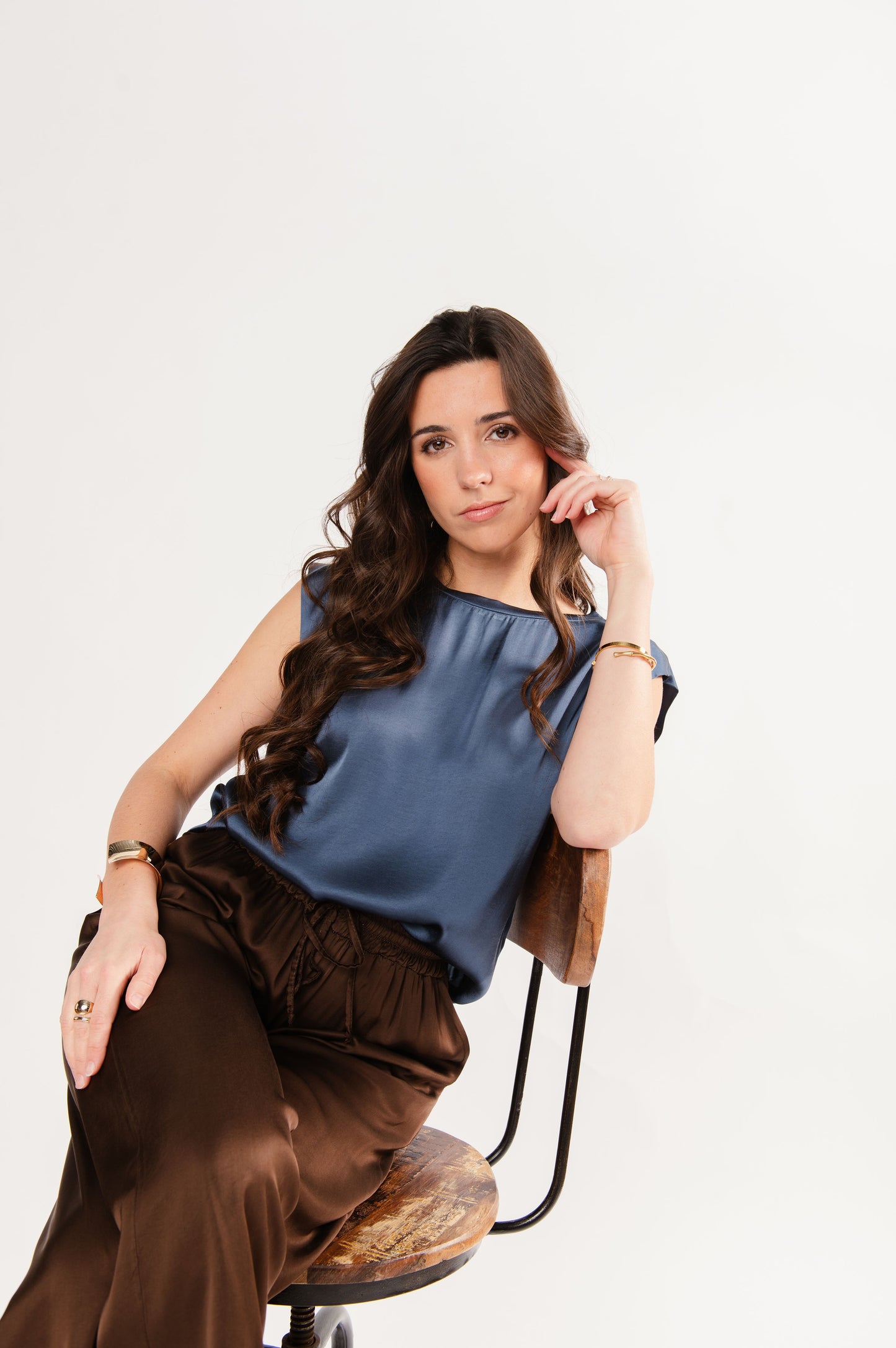 TOP SATINÉ ÉLISA BLEU