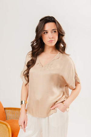 TOP COL V SATINÉ FRANCIS BEIGE