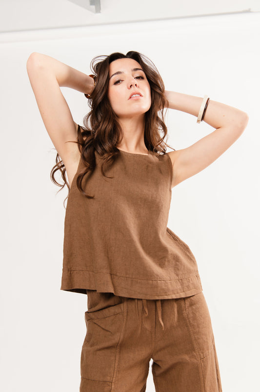 TOP EN LIN FLORENCIA MARRON