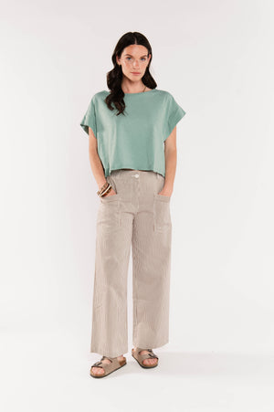PANTALON 7/8ÈME À RAYURES FABIAN MARRON