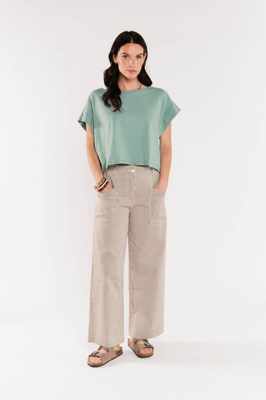 PANTALON 7/8ÈME À RAYURES FABIAN MARRON