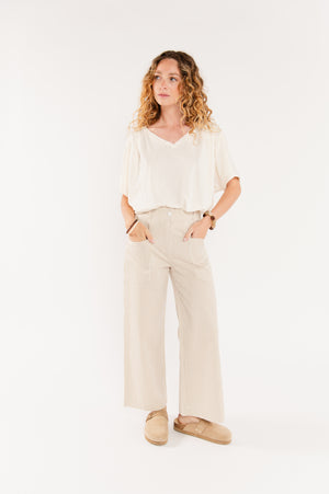 PANTALON 7/8ÈME À RAYURES FABIAN BEIGE