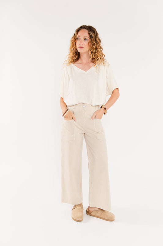 PANTALON 7/8ÈME À RAYURES FABIAN BEIGE