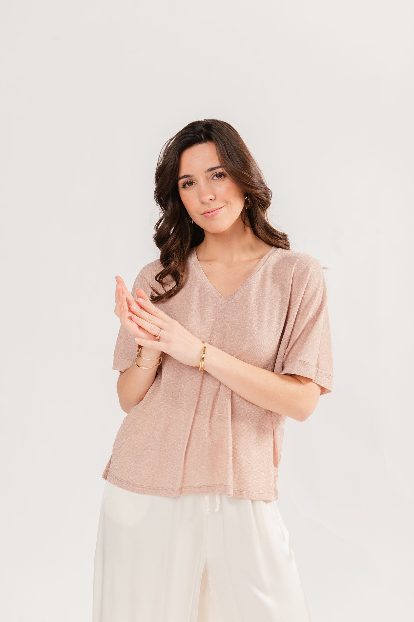 TOP AMPLE PAILLETTÉ FREDERICA ROSE POUDRÉ
