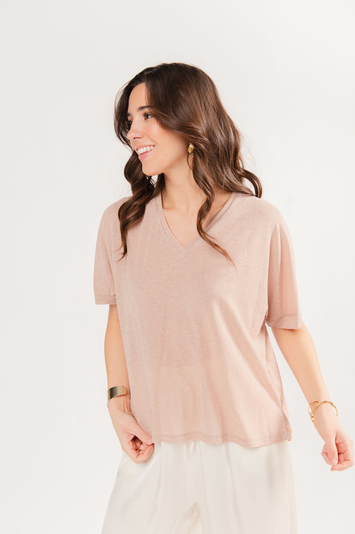 TOP AMPLE PAILLETTÉ FREDERICA ROSE POUDRÉ