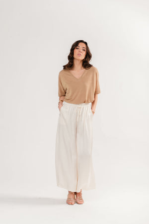 PANTALON SATINÉ 7/8e FLORINE ÉCRU