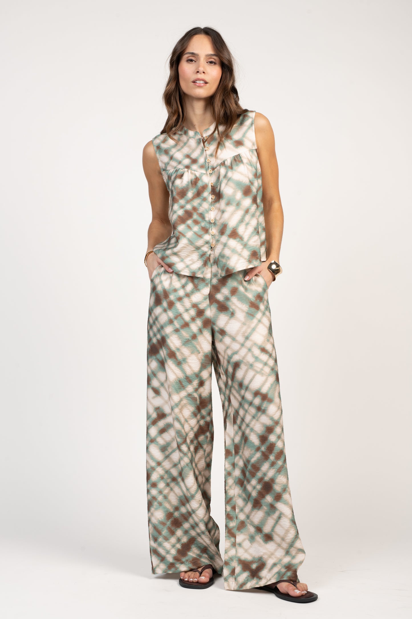 PANTALON LONG ÉLÉA VERT & NOISETTE