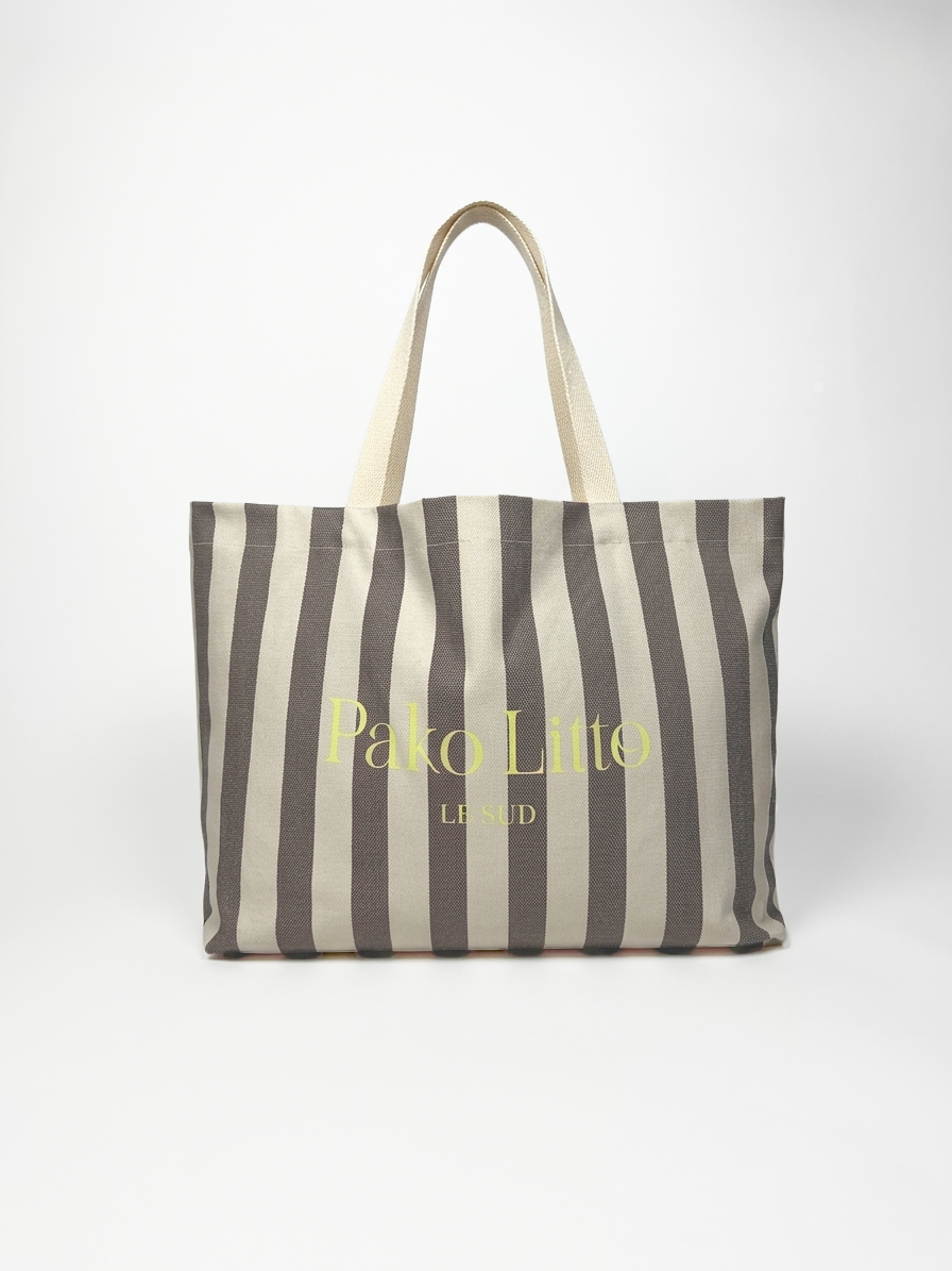 TOTE BAG À RAYURES MARRON