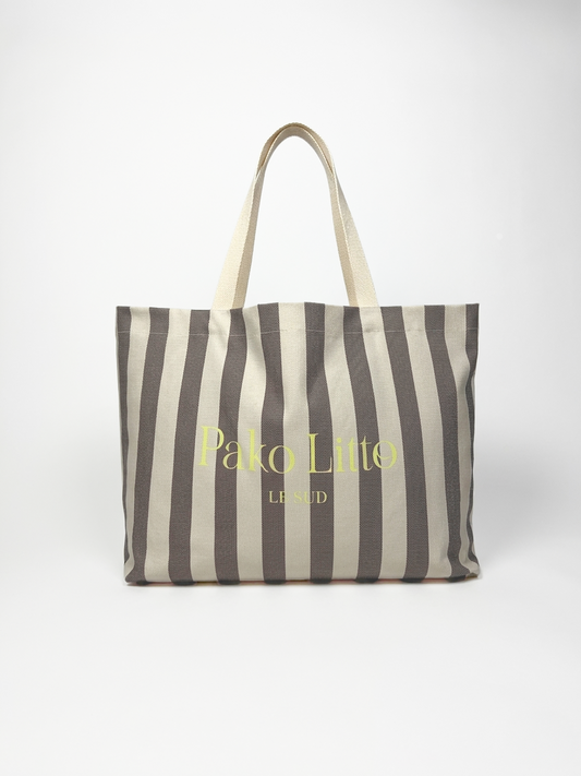 TOTE BAG À RAYURES MARRON