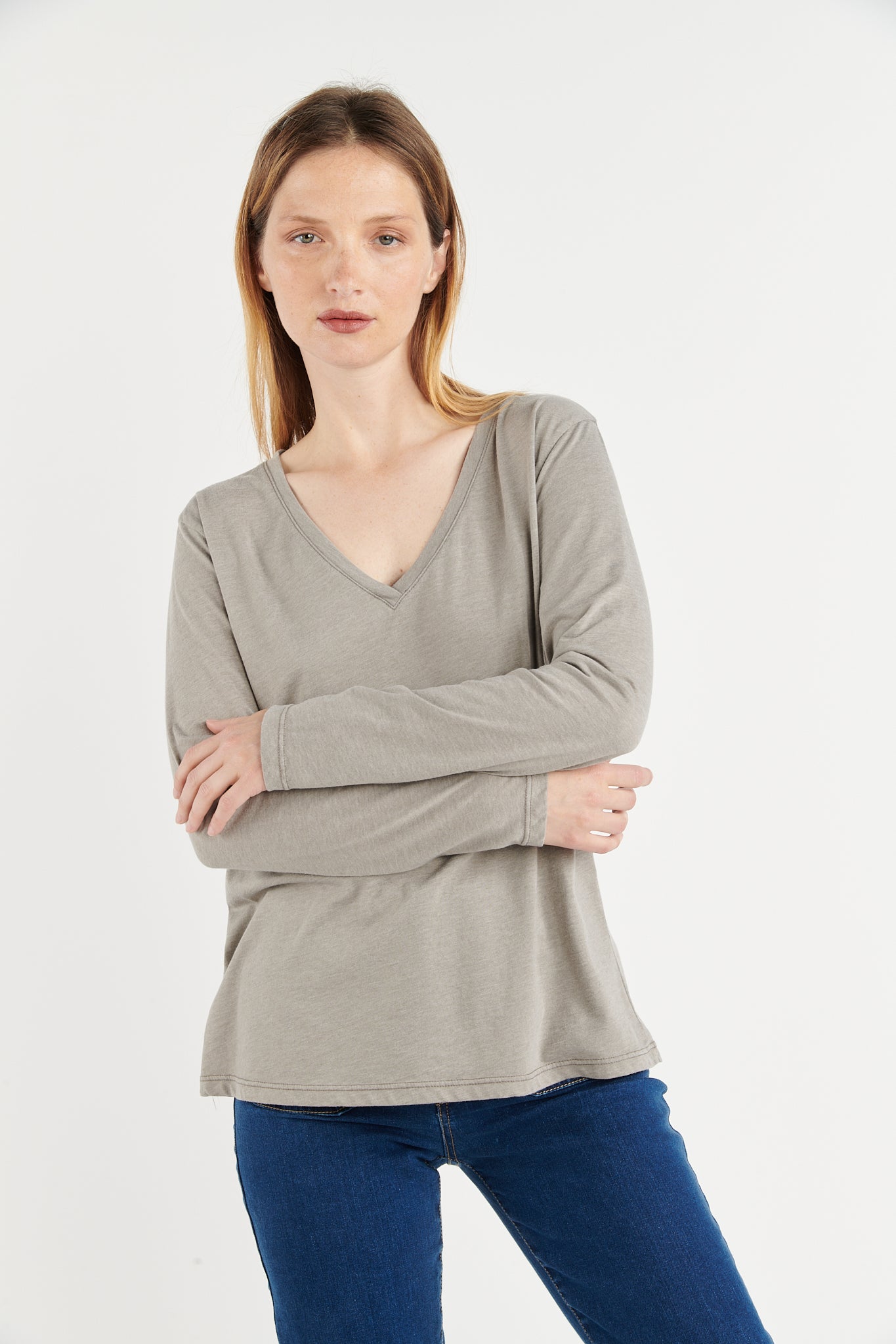 T-SHIRT COL V BARRY TAUPE