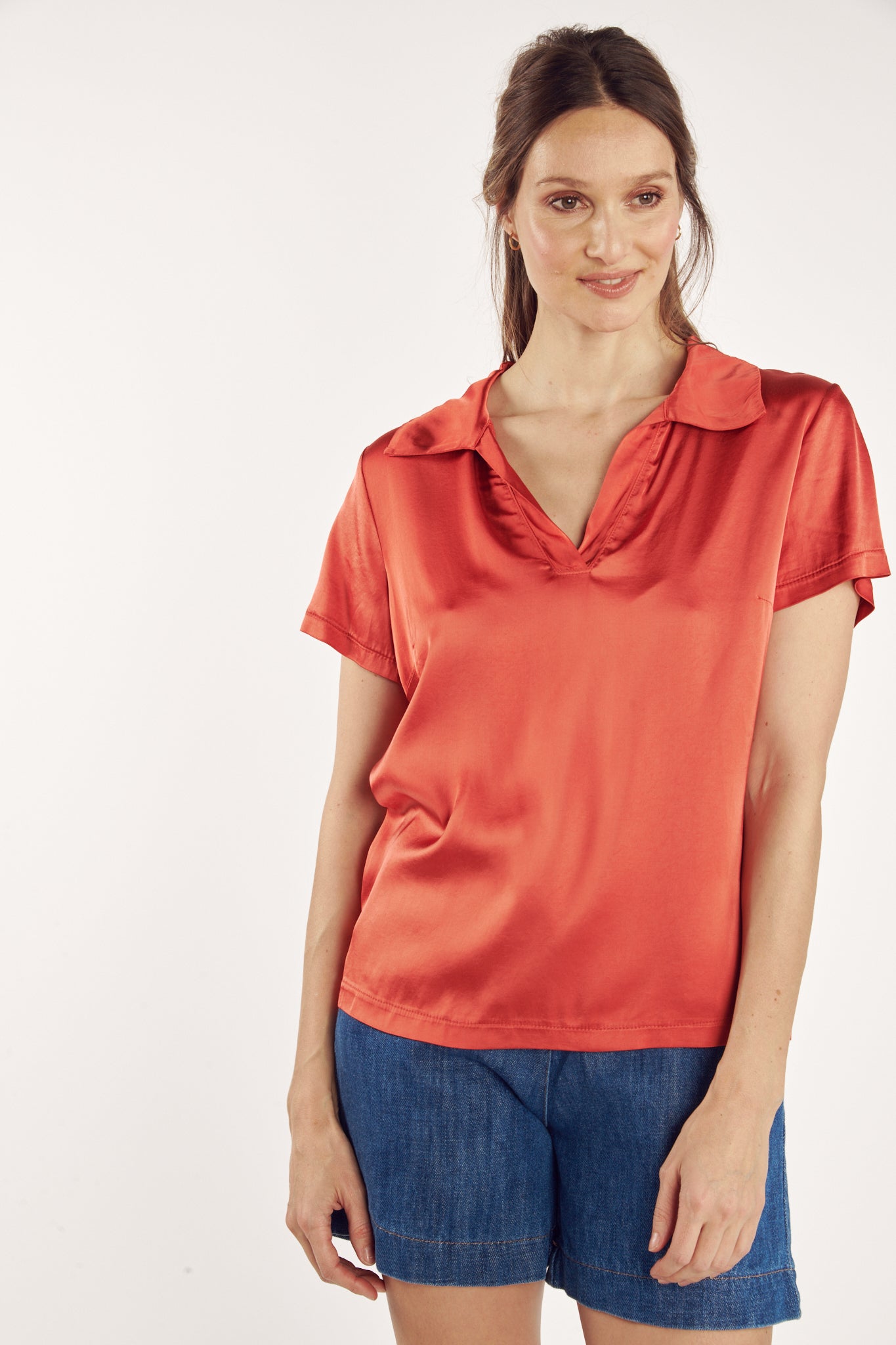 T-SHIRT COL POLO CASSANDRA CORAIL