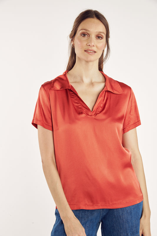 T-SHIRT COL POLO CASSANDRA CORAIL
