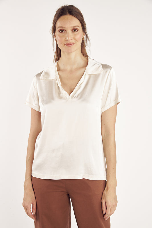 T-SHIRT COL POLO CASSANDRA NATUREL