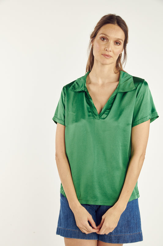 T-SHIRT COL POLO CASSANDRA VERT