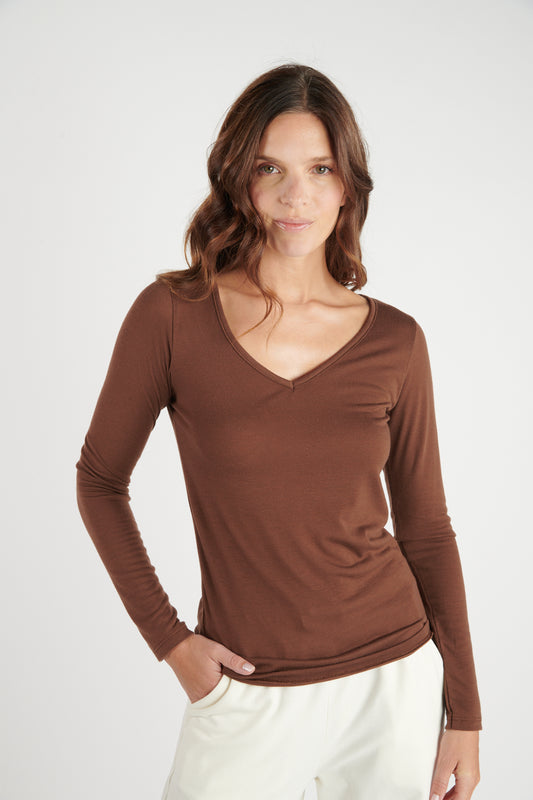 T-SHIRT COL V DRISSIA CHATAIGNE