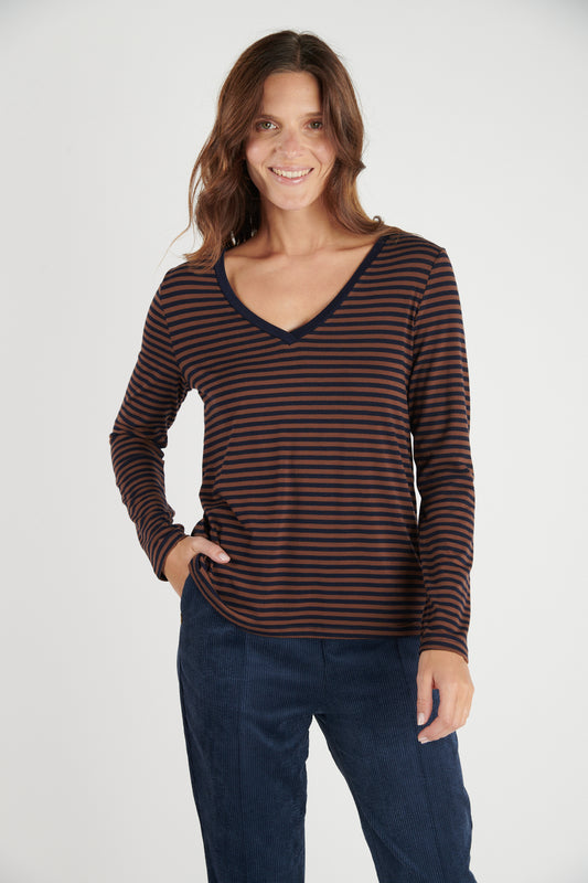 T-SHIRT RAYURES BADIALLO CHATAIGNE MARINE