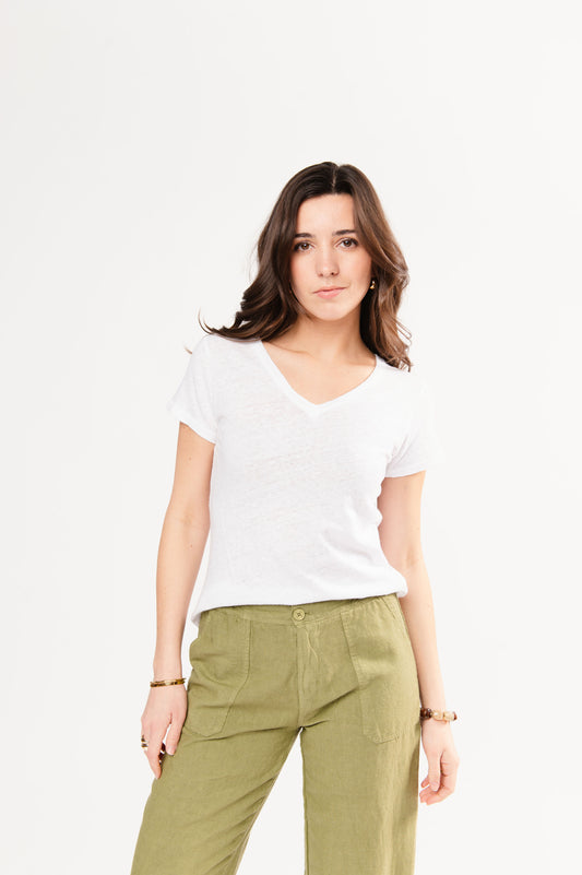 T-SHIRT COL V FRANCINE BLANC