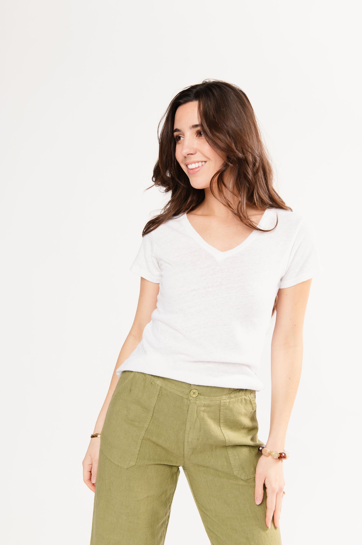 T-SHIRT COL V FRANCINE BLANC