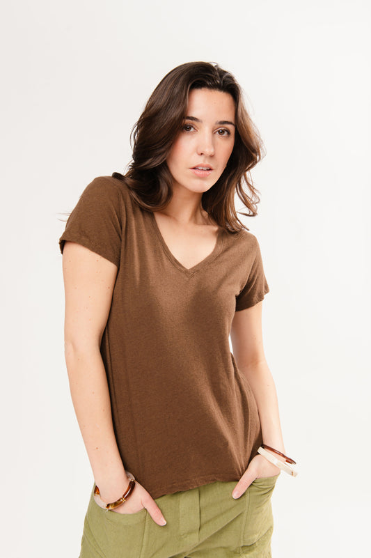 T-SHIRT COL V FRANCINE MARRON