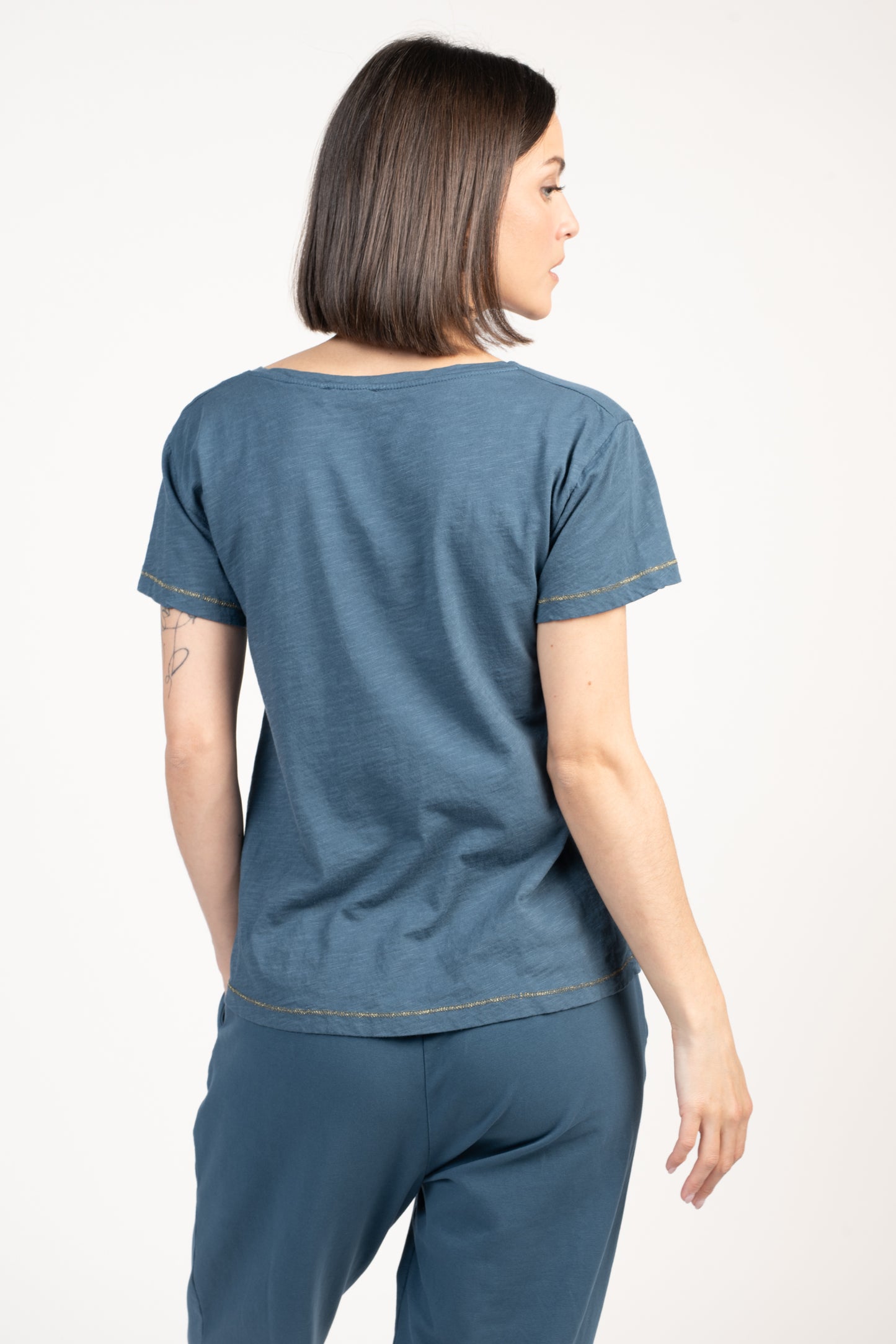 T-SHIRT FLORA COTON MODAL BLEU