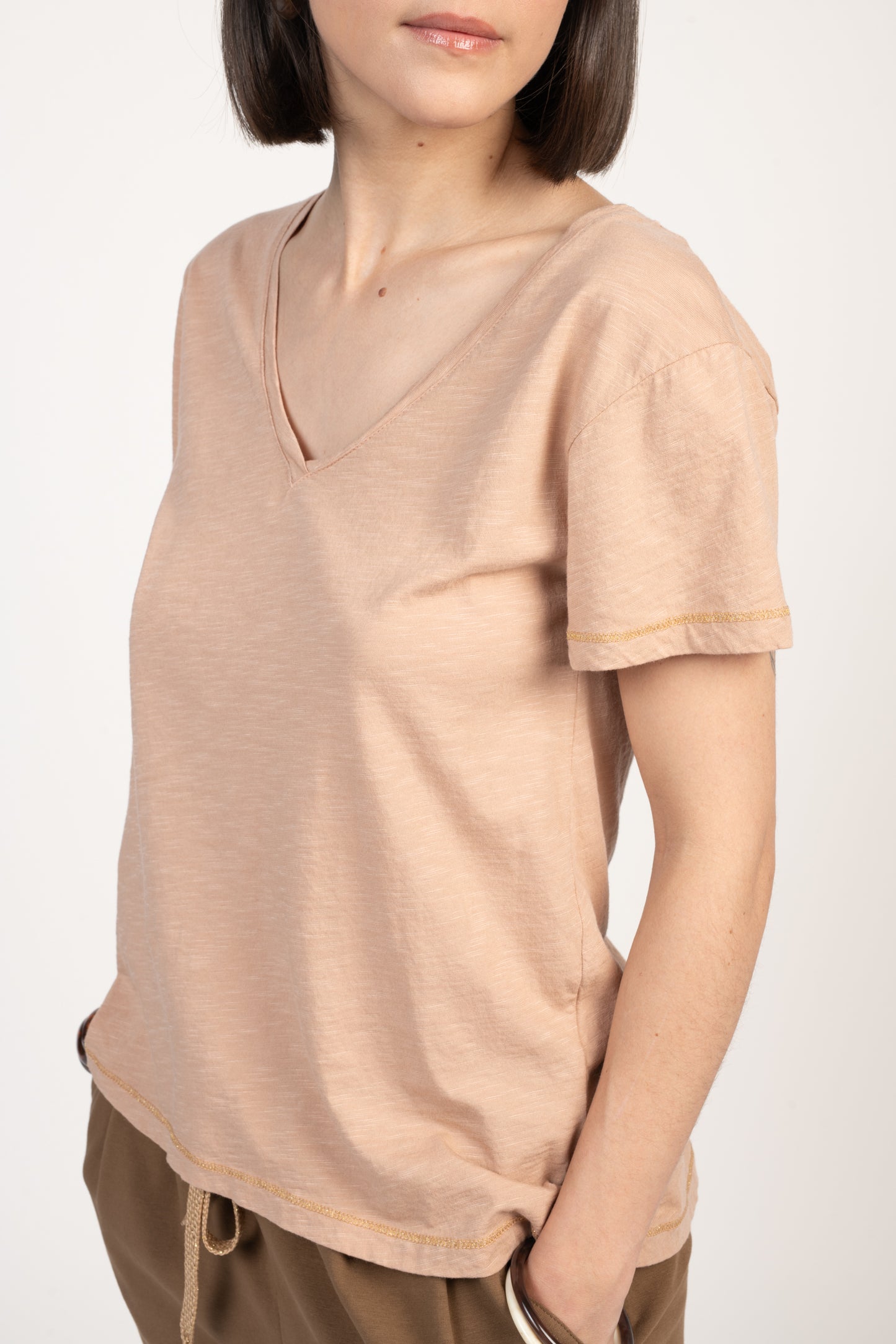 T-SHIRT FLORA COTON MODAL VIEUX ROSE