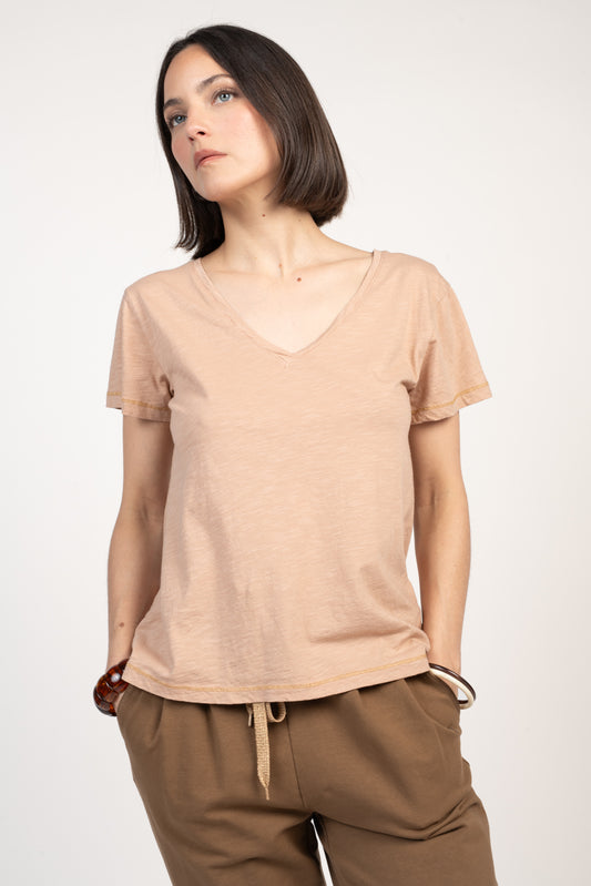 T-SHIRT FLORA COTON MODAL VIEUX ROSE
