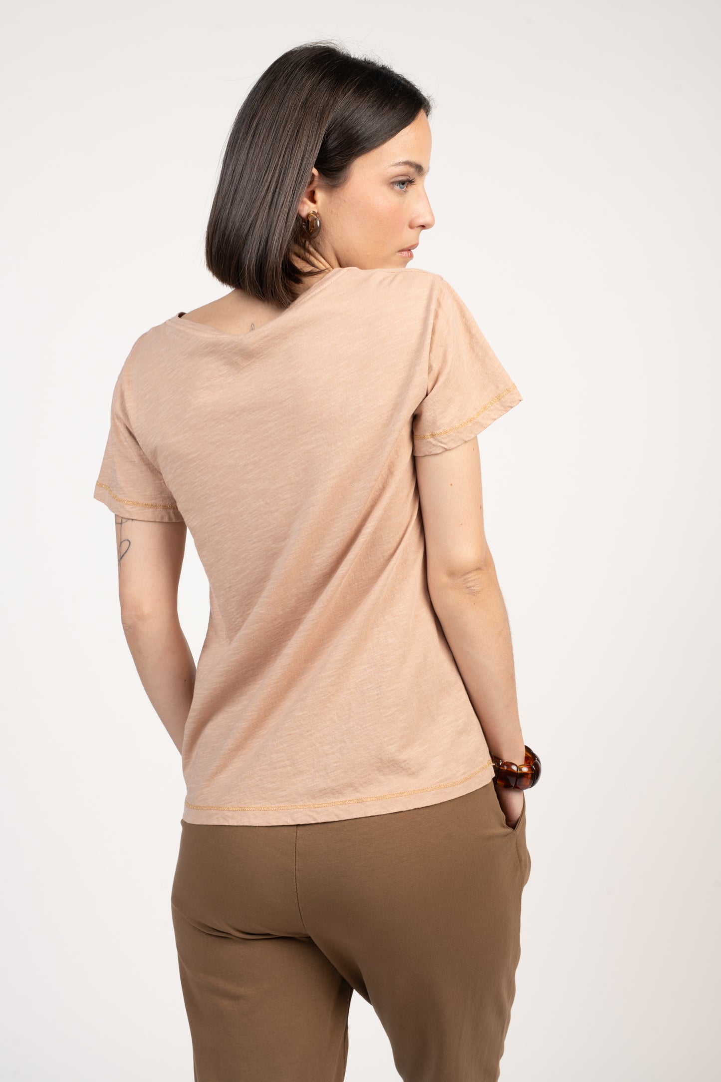 T-SHIRT FLORA COTON MODAL VIEUX ROSE