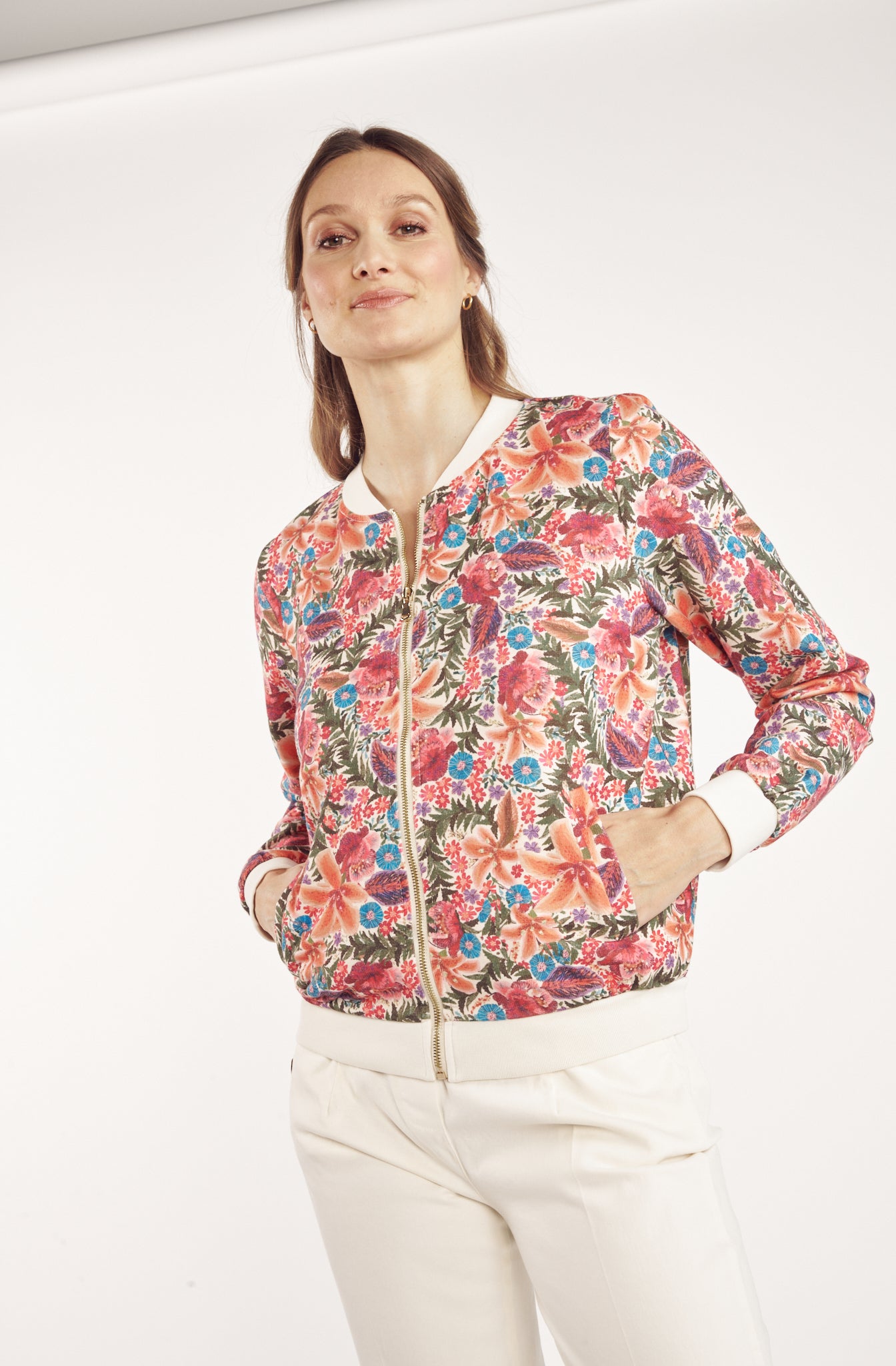 VESTE ZIPPER CÉLESTINE IMPRIMÉ TROPICAL