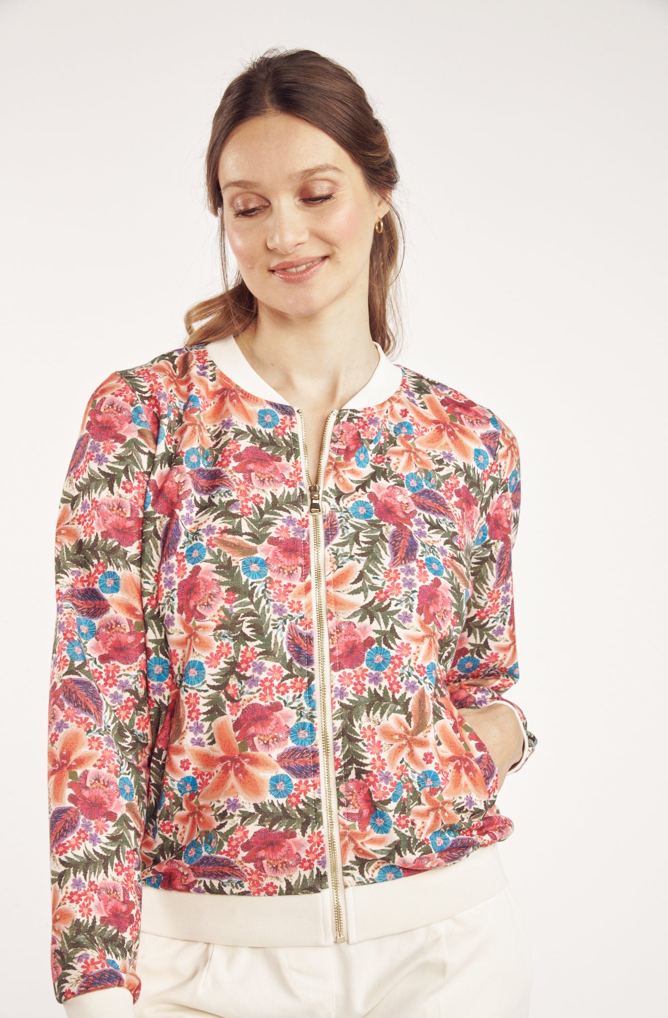 VESTE ZIPPER CÉLESTINE IMPRIMÉ TROPICAL