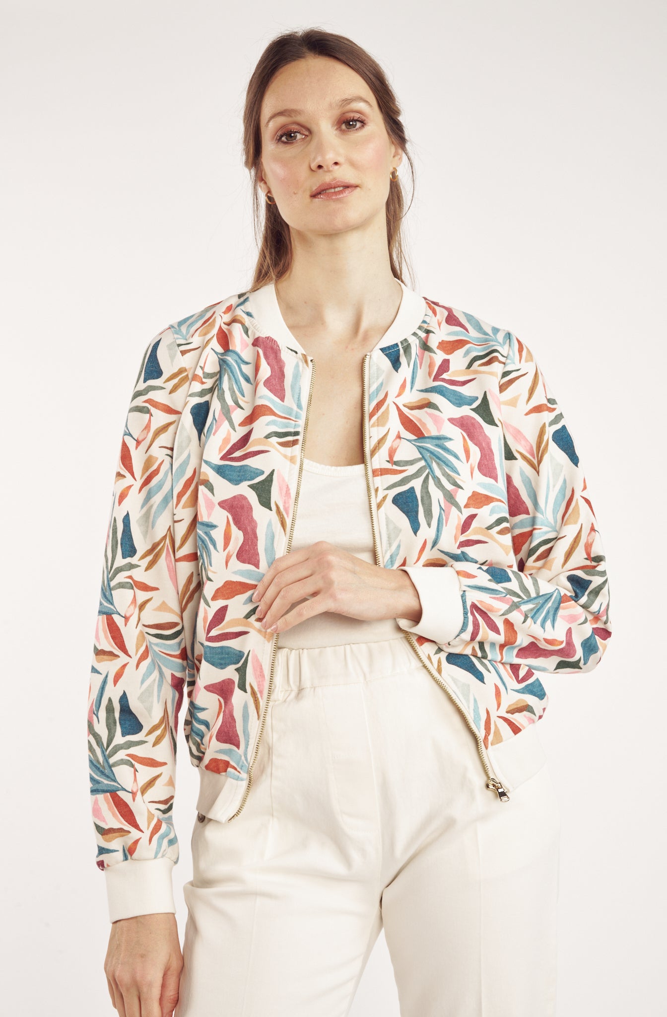 VESTE ZIPPER CÉLESTINE IMPRIMÉ FEUILLES