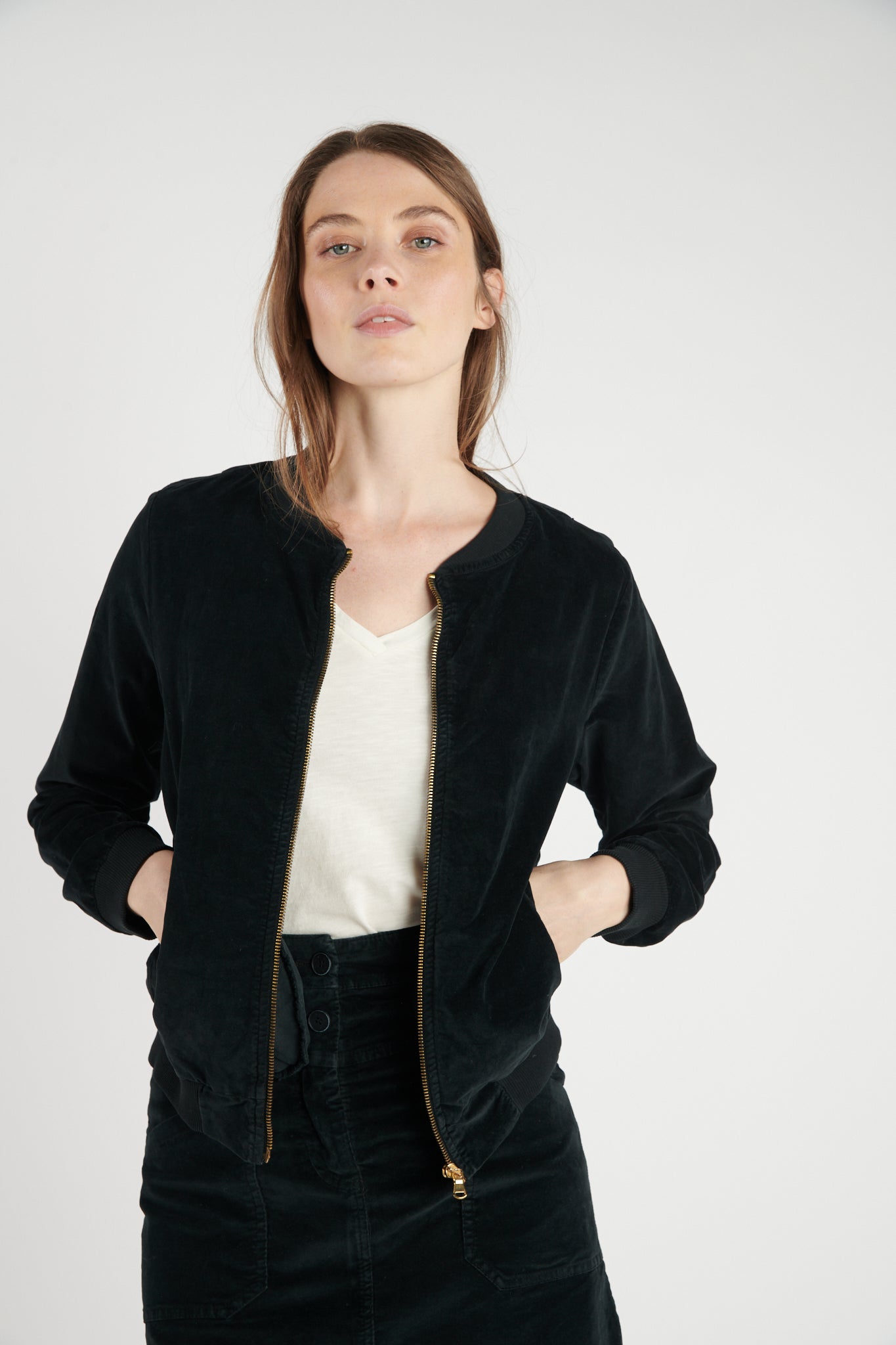 VESTE ZIPPER VELOURS DALVA NOIR