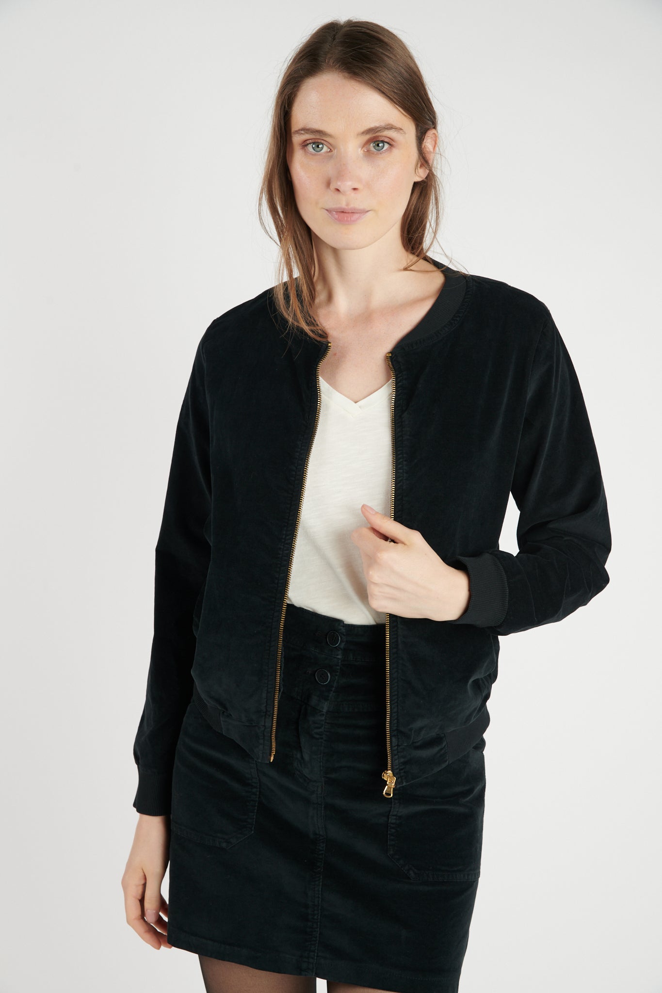 VESTE ZIPPER VELOURS DALVA NOIR