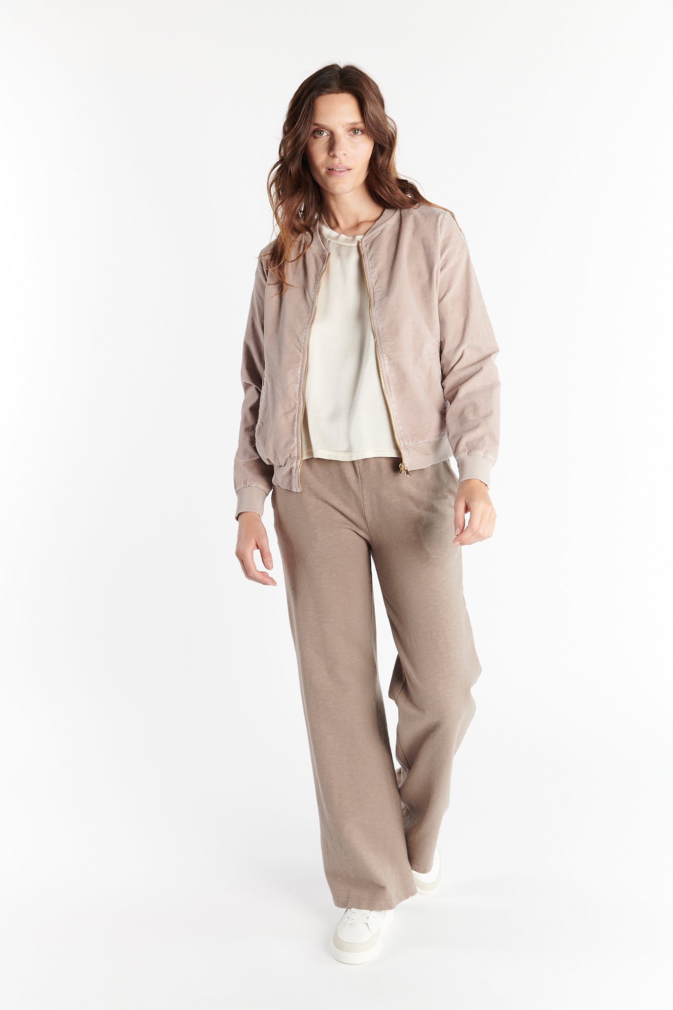 VESTE ZIPPER VELOURS DALVA SABLE ROSE