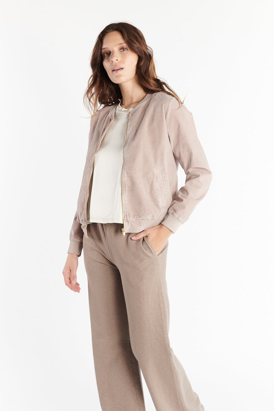 VESTE ZIPPER VELOURS DALVA SABLE ROSE