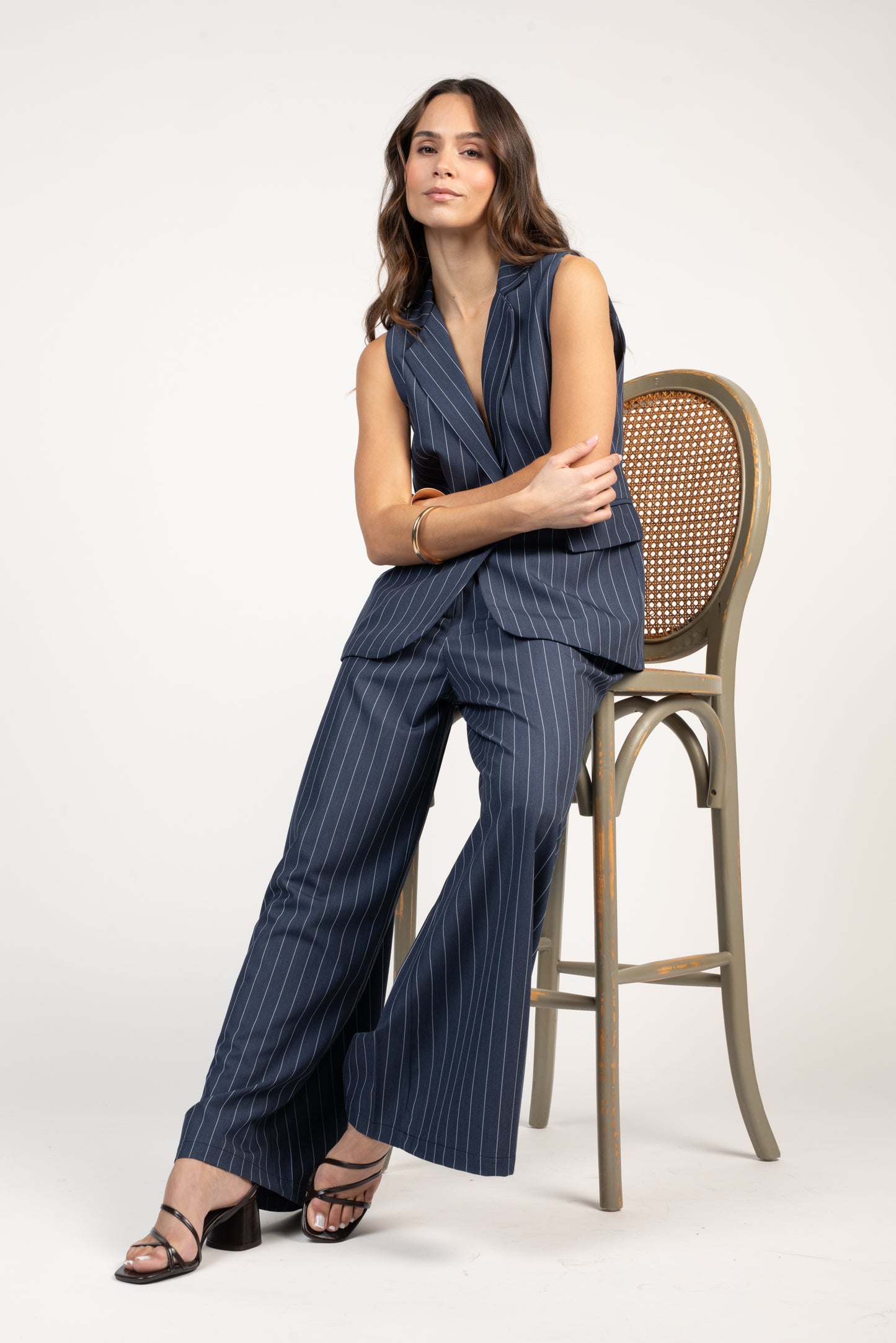 PANTALON ÉVASÉ À RAYURES ÉRIN BLEU