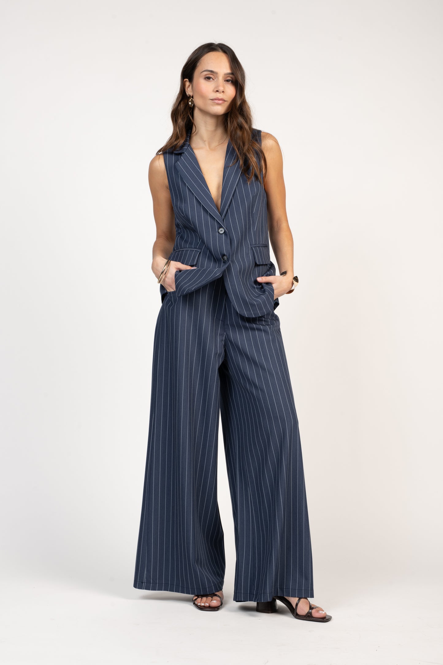 PANTALON ÉVASÉ À RAYURES ÉRIN BLEU