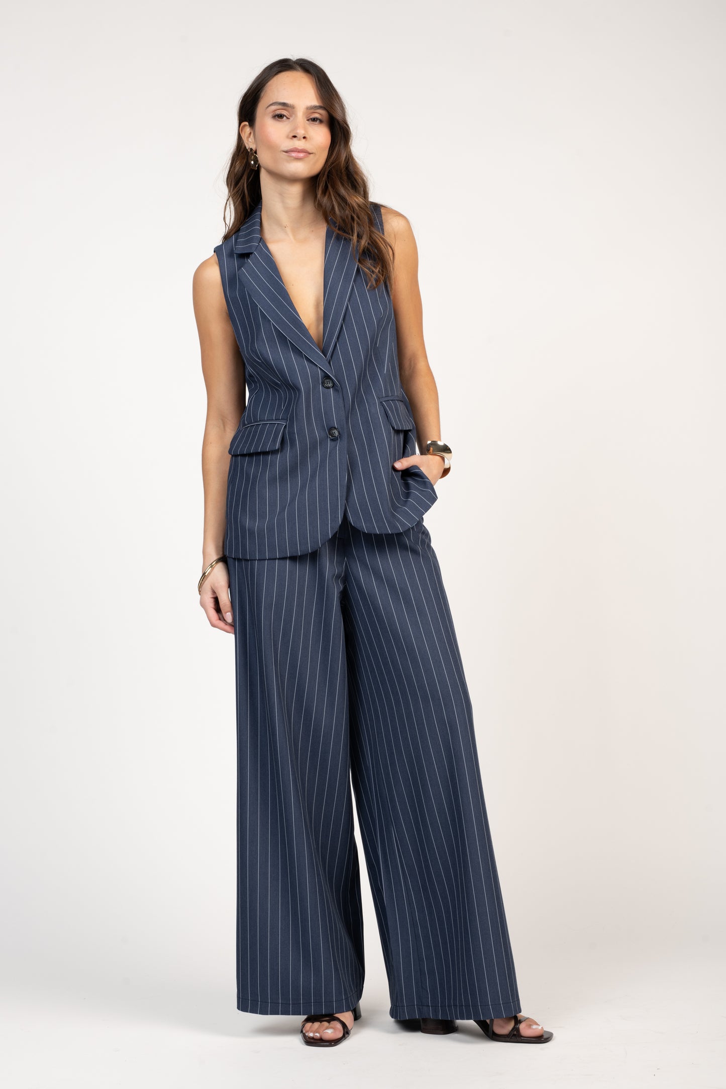 VESTE SANS MANCHES À RAYURES ÉVANGÉLINE BLEUE