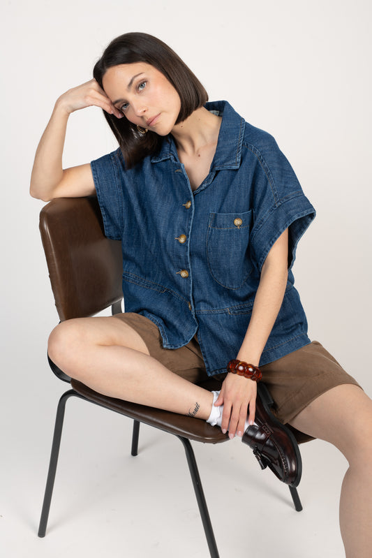 VESTE SANS MANCHES EN JEAN FONCÉ FLORENT