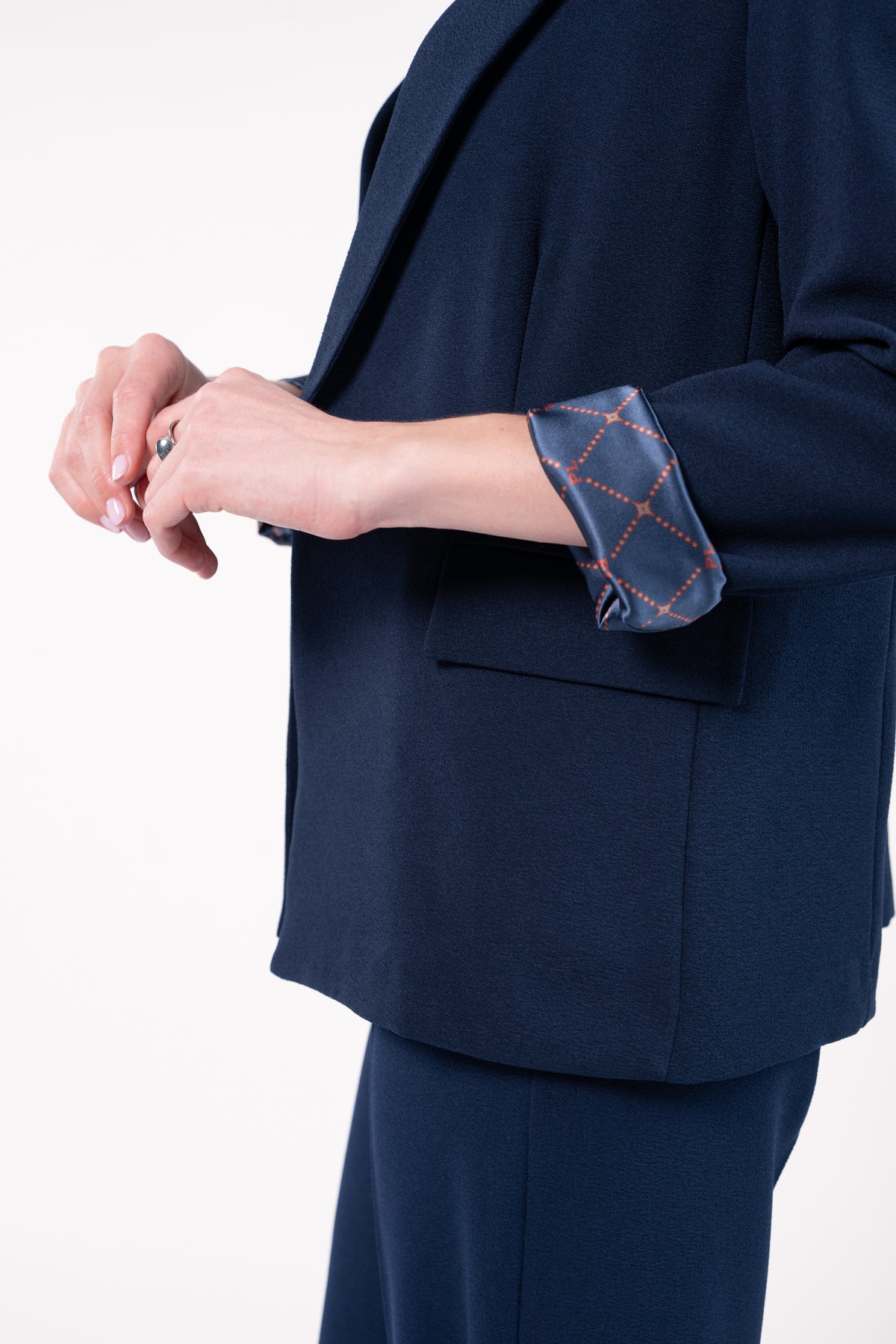 Blazer ample doublure PL marine avec  pantalon évasé long marine